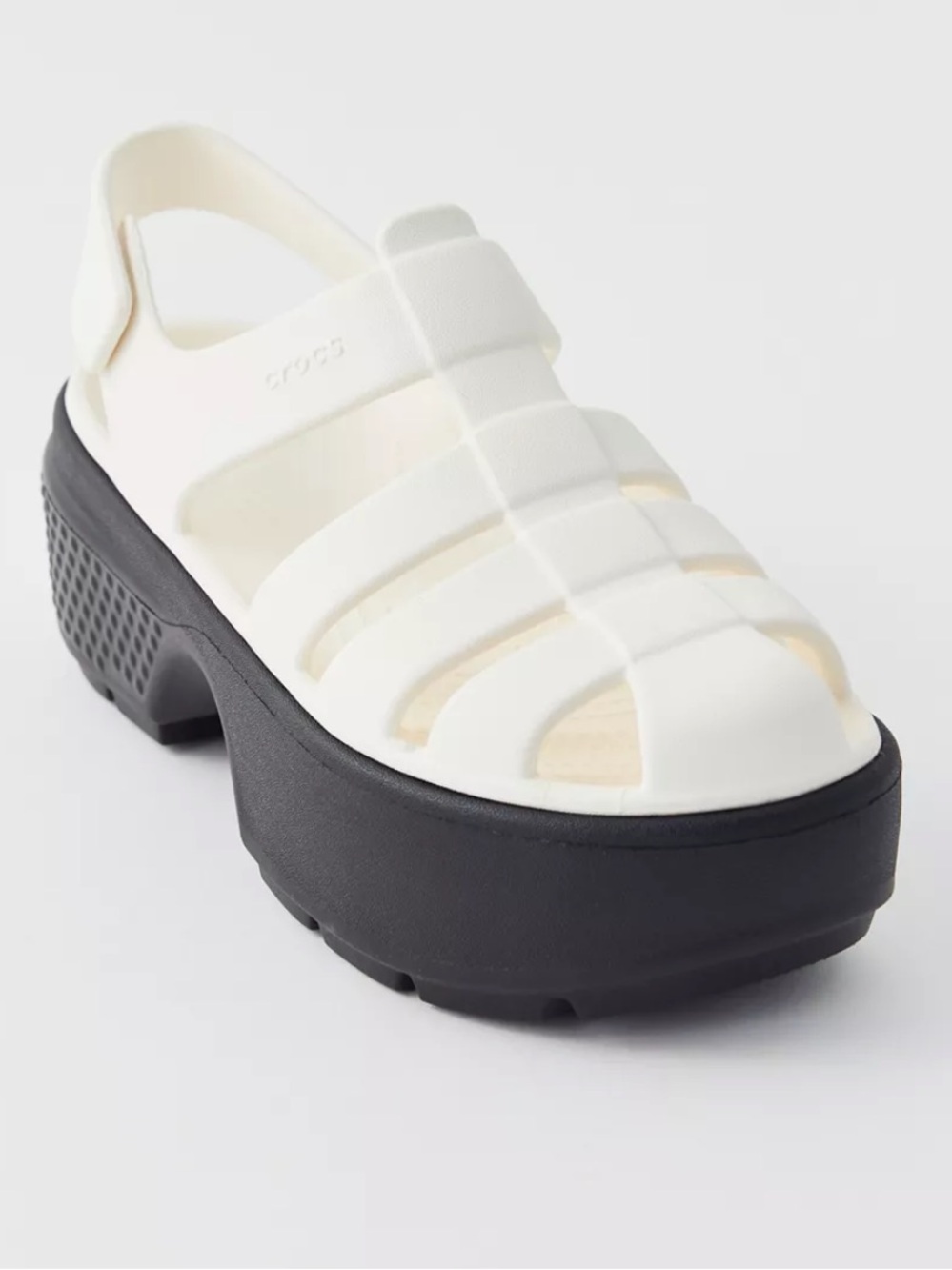 CROCS White Platform Fisherman Sandal with Black Platform